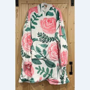 NEW OS Thick & Plush Oversized Floral Sherpa Women's Blanket Hoodie w/ Pocket